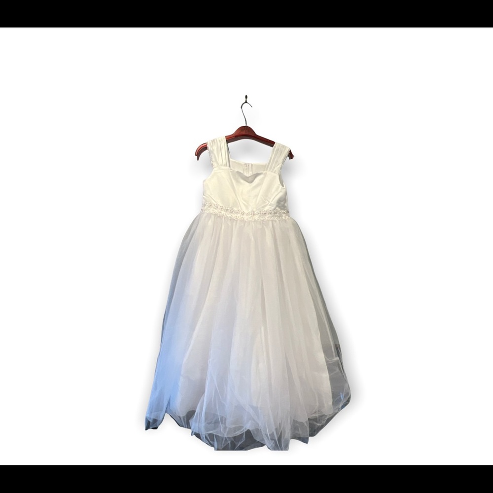 Olivia Koo Good Girl White V Neck Lace Bridemades Big Girl’s Dress